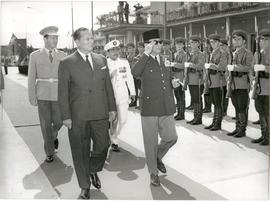 President of Indonesia, Sukarno (right) accompanied by the President of Yugoslavia (left) paid th...