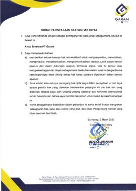 Surat Pernyataan Status Hak Cipta Arsip PT Garam