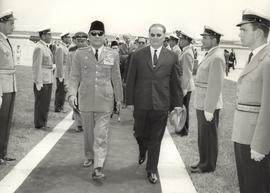 President of Indonesia, Sukarno (left) and President of Yugoslavia, Josip Broz Tito was walking i...