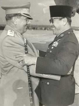 President of Yugoslavia, Josip Broz Tito (left) hugged President of Indonesia, Sukarno at Batajni...