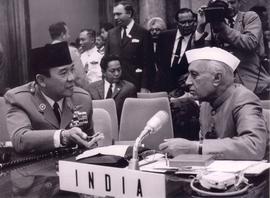 President of Indonesia Sukarno (left) was having a conversation with Prime Minister of India, Shr...