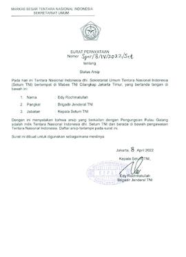 Status Hukum Arsip Tentara Nasional Indonesia