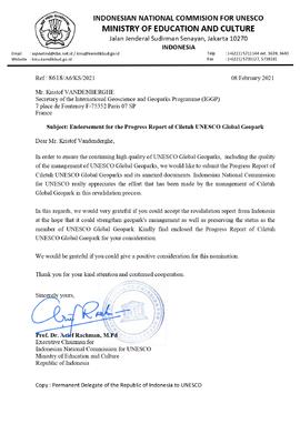 
Endorsement for the Progress Report of Ciletuh UNESCO Global Geopark_page-0001

